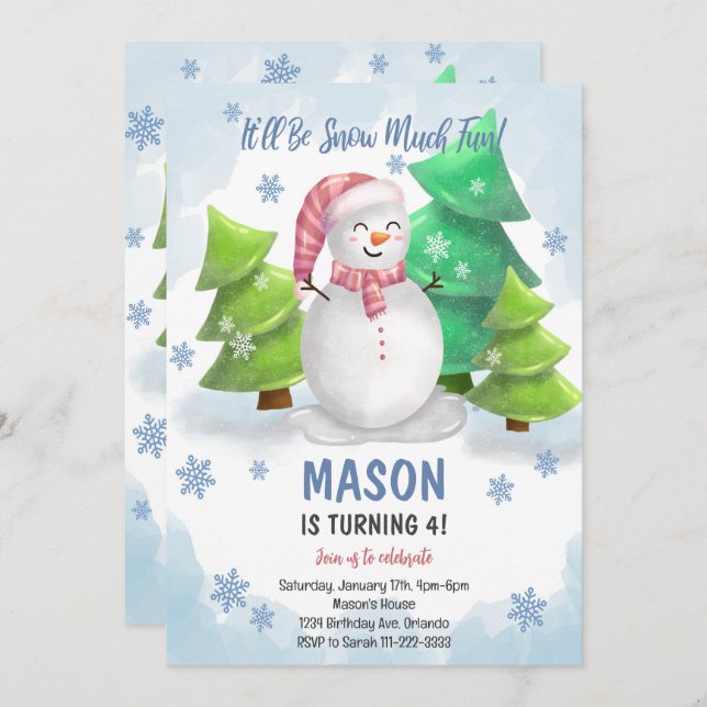 Winter Snowman Snowflake Birthday Invitation (Front/Back)
