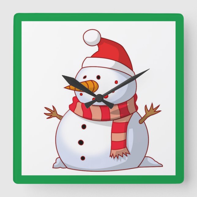 WINTER SNOWMAN SQUARE WALL CLOCK (Front)