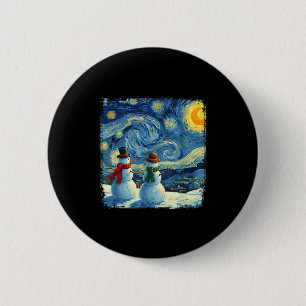 Winter Snowman Van Gogh Starry Night Christmas 6 Cm Round Badge