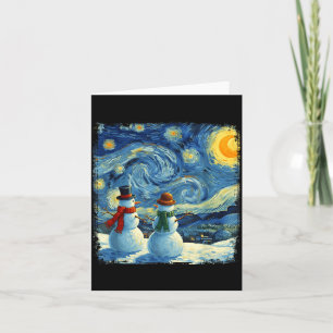 Winter Snowman Van Gogh Starry Night Christmas Card