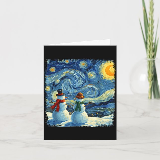 Winter Snowman Van Gogh Starry Night Christmas  Card (Front)