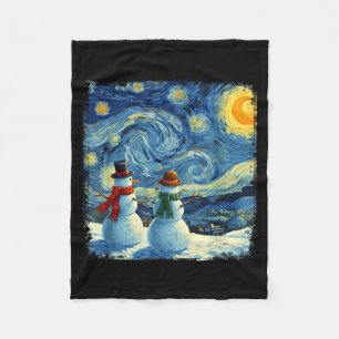 Winter Snowman Van Gogh Starry Night Christmas  Fleece Blanket