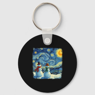 Winter Snowman Van Gogh Starry Night Christmas Key Ring