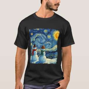 Winter Snowman Van Gogh Starry Night Christmas T-Shirt