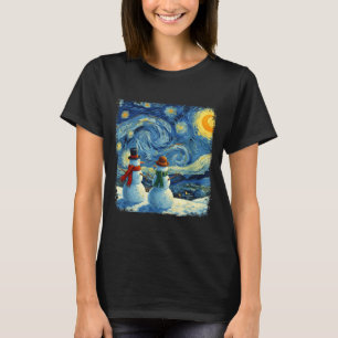 Winter Snowman Van Gogh Starry Night Christmas  T-Shirt
