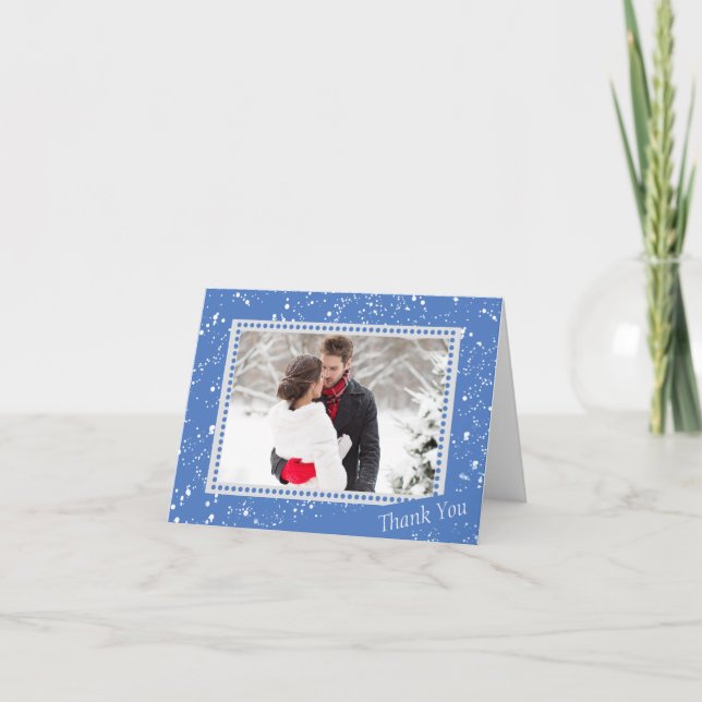 Winter Snowman Wedding Photo Thank You Card (Front)