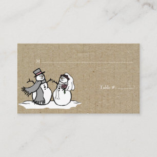 Winter Snowmen Bride & Groom Place Card