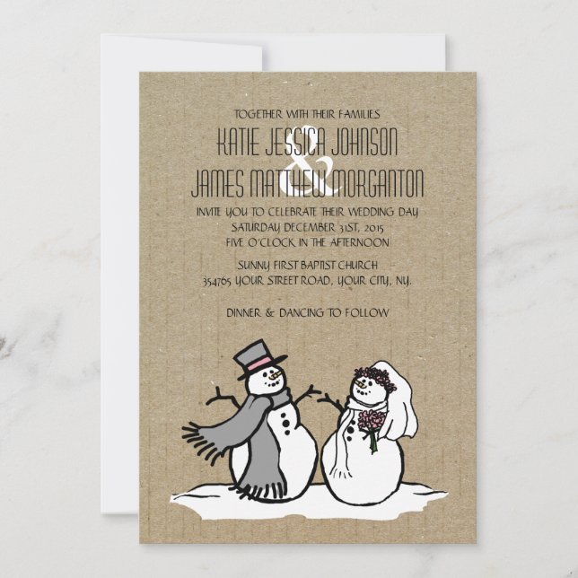 Winter Snowmen Bride & Groom Wedding Invitation (Front)