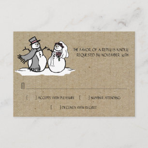 Winter Snowmen Bride & Groom Wedding RSVP Card