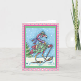 WINTER SNOWSHOES PINK FLAMINGO GREETING CARD Blank