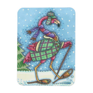 WINTER SNOWSHOES PINK FLAMINGO MAGNET