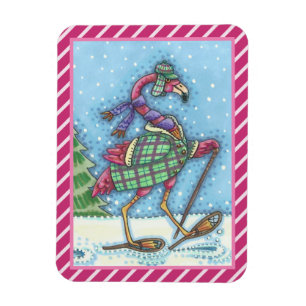 WINTER SNOWSHOES PINK FLAMINGO MAGNET
