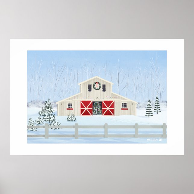 Winter Snowy Christmas Barn Large Print (Front)