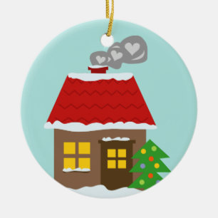 Winter snowy cottage personalised Merry Christmas Ceramic Tree Decoration