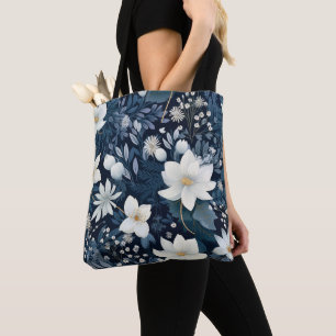Winter Snowy Flowers Tote Bag