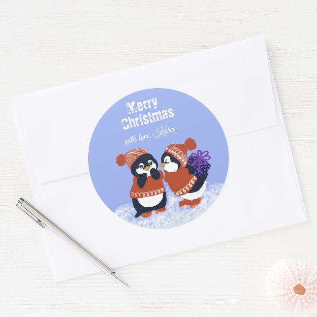 Winter Snowy Merry Christmas Classic Round Sticker (Envelope)