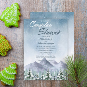 Winter Snowy Mountain Forest Couples Shower Invitation