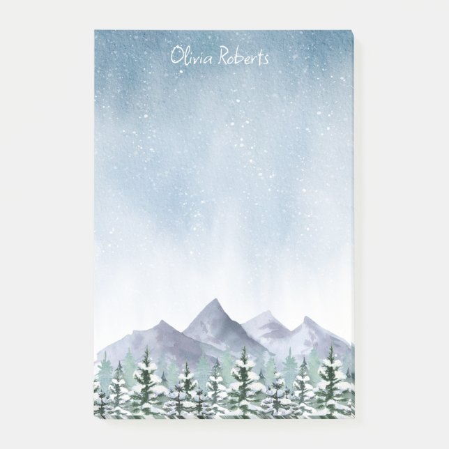 Winter Snowy Mountain Forest Personalised Post-it Notes (Front)