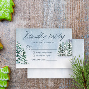 Winter Snowy Mountain Forest Wedding RSVP Card