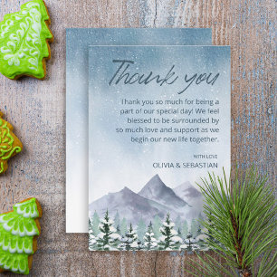 Winter Snowy Mountain Forest Wedding Thank You Card