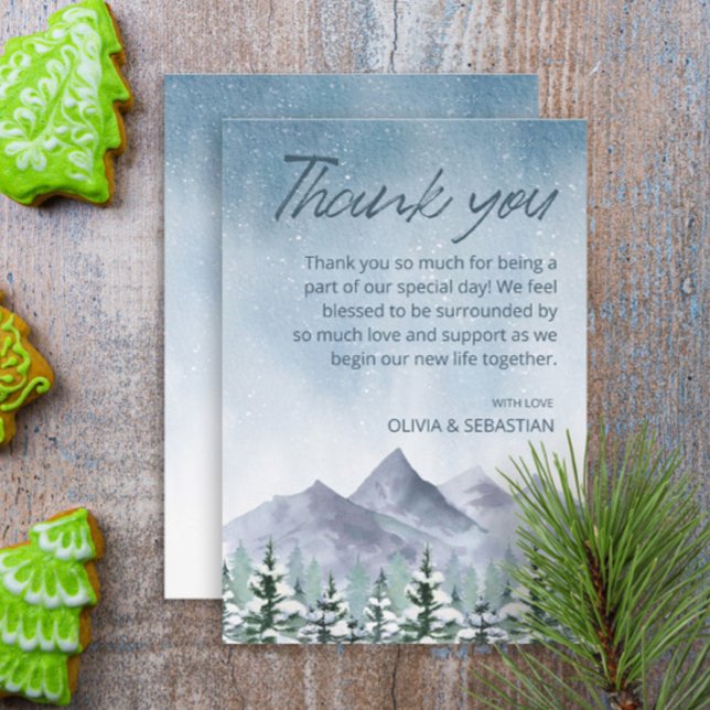 Winter Snowy Mountain Forest Wedding Thank You Card (Creator Uploaded)
