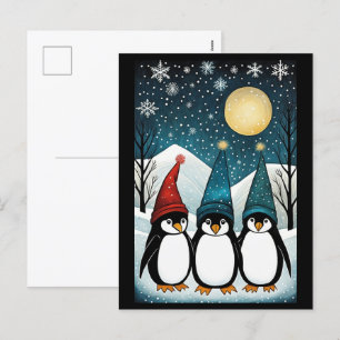 Winter Snowy Mountain Santa Penguin Christmas  Holiday Postcard