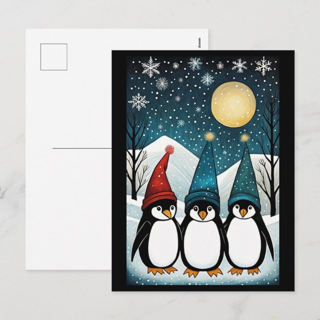 Winter Snowy Mountain Santa Penguin Christmas  Holiday Postcard (Front/Back)