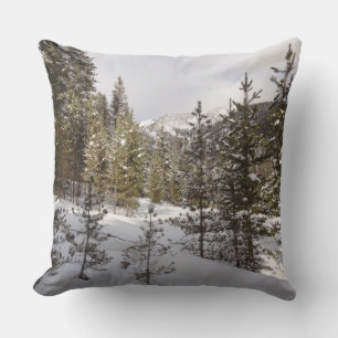 Winter Snowy Mountain Scene in Montana Cushion