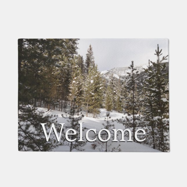 Winter Snowy Mountain Scene in Montana Doormat (Front)