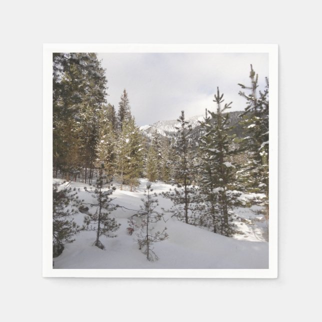 Winter Snowy Mountain Scene in Montana Napkin (Front)