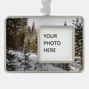 Winter Snowy Mountain Scene in Montana Silver Plated Framed Ornament