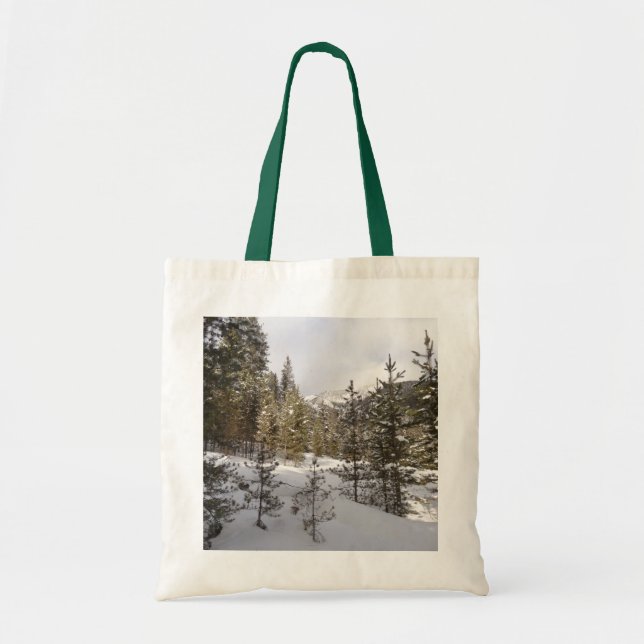 Winter Snowy Mountain Scene in Montana Tote Bag (Front)