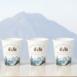 Winter Snowy Mountains Bear Adventure  Baby Shower Paper Cups