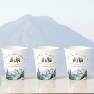 Winter Snowy Mountains Bear Adventure Baby Shower Paper Cups