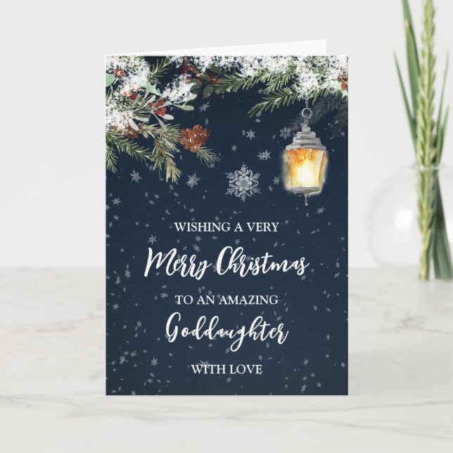 Winter Snowy Night Goddaughter Merry Christmas Card (Front)