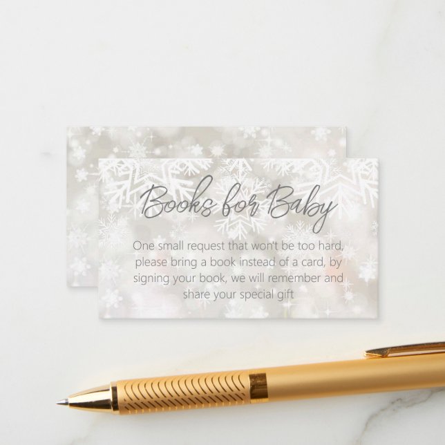 Winter snowy pastel baby shower book request enclosure card (Front/Back In Situ)