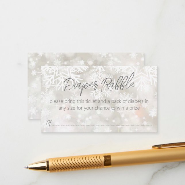 Winter snowy pastel baby shower diaper raffle enclosure card (Front/Back In Situ)