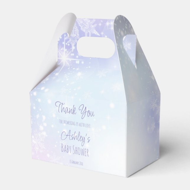 Winter snowy pastel colours baby shower  favour box (Front Side)