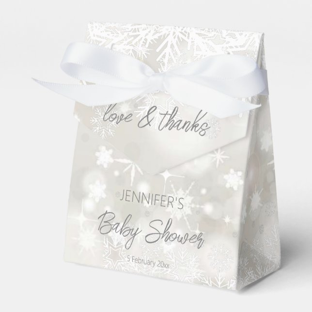 Winter snowy pastel colours baby shower thank you  favour box (Front Side)