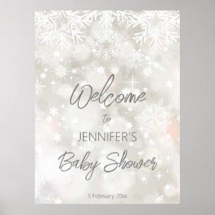 Winter snowy pastel colours baby shower welcome poster
