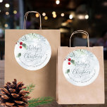 Winter snowy pastel colours watercolor pine snow  classic round sticker<br><div class="desc">Winter snowy pastel colours watercolor pine snow stickers labels.</div>