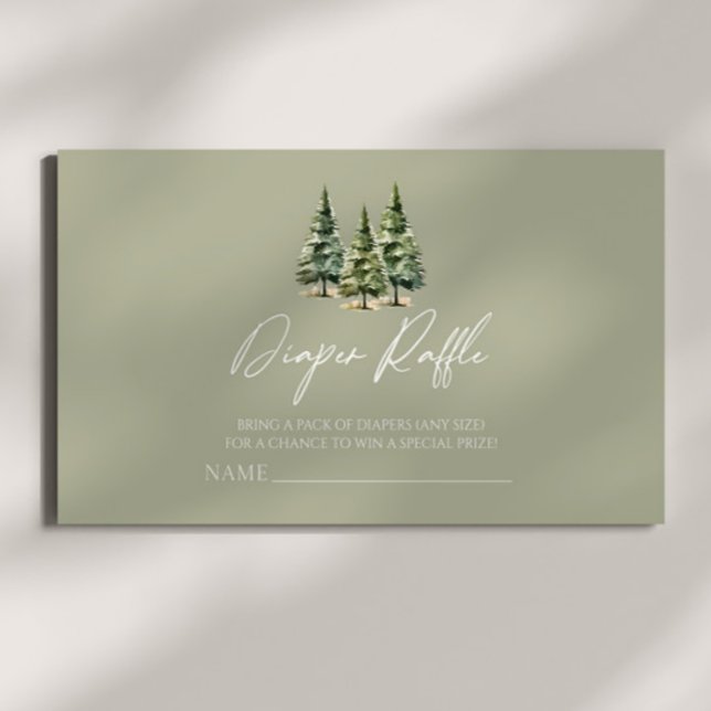 Winter Snowy Pine Tree Baby Shower Diaper Raffle Enclosure Card (Creator Uploaded)