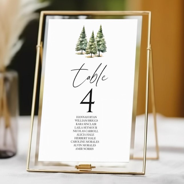 Winter Snowy Pine Tree Forest Wedding Table Number (Creator Uploaded)