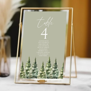 Winter Snowy Pine Tree Forest Wedding Table Number