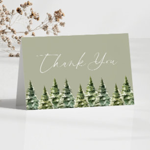 Winter Snowy Pine Tree Wedding Thank You Card