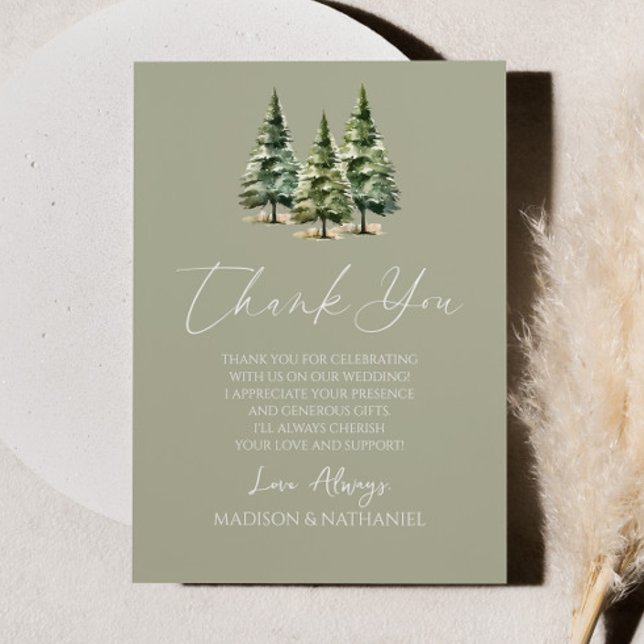 Winter Snowy Pine Tree Wedding  Thank You Card (Creator Uploaded)