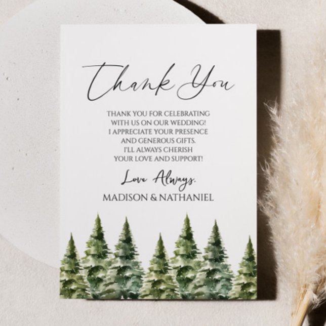 Winter Snowy Pine Tree Wedding  Thank You Card (Creator Uploaded)