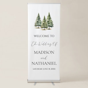 Winter Snowy Pine Tree Wedding Welcome Retractable Banner
