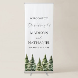 Winter Snowy Pine Tree Wedding Welcome Retractable Banner