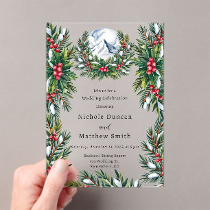Winter Snowy Pine Wreath Wedding Celebration  Acrylic Invitations